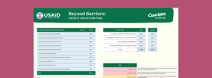 A preview image of the Beyond Barriers Locally-Led Action Tool document