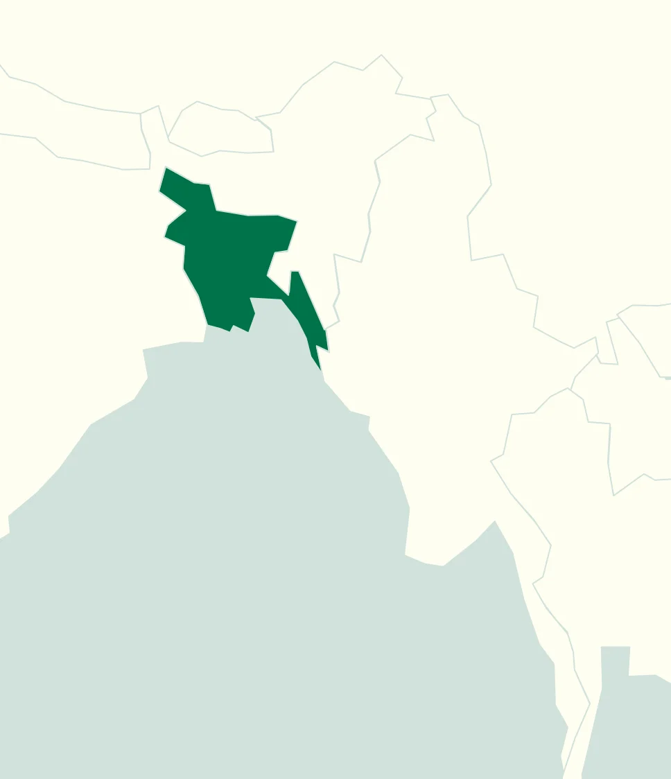 A high-level map highlighting Bangladesh in the context of its neighboring countries