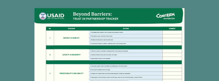 A preview image of the Beyond Barriers Trust in Partnership Tracker document